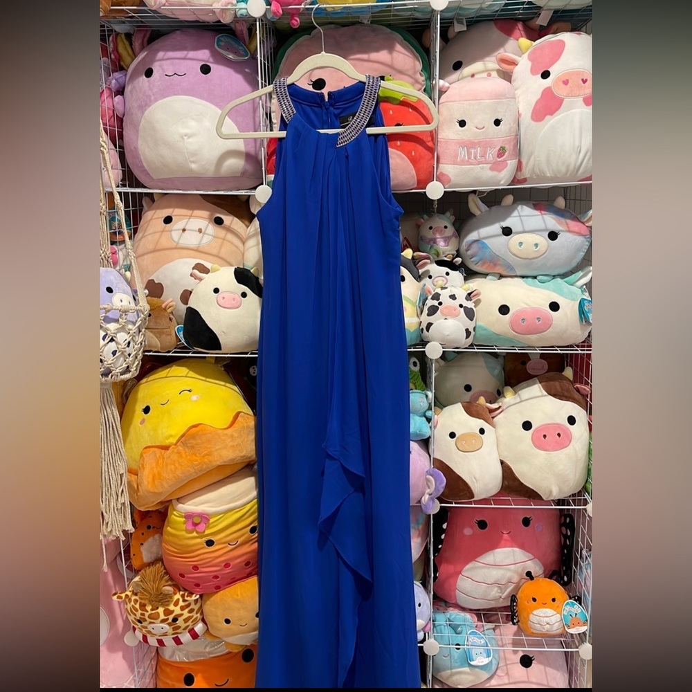 Sapphire Dress with Jeweled Collar